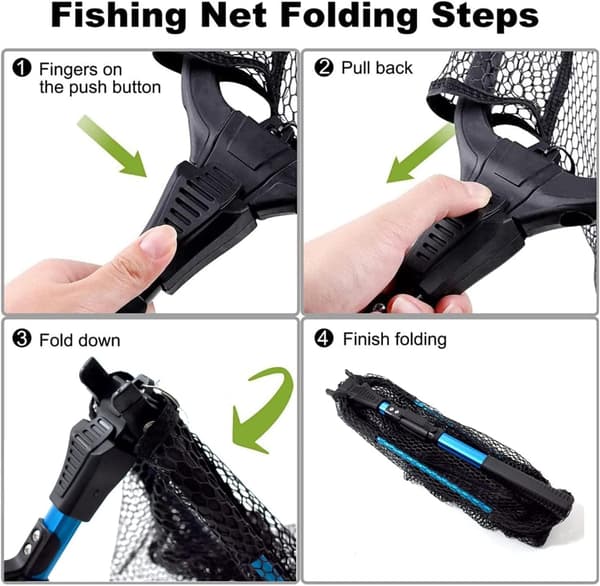 Foldable Fishing Net with Rubberized Mesh, Telescopic Fishing Net, Foldable Nylon Fishing Net
