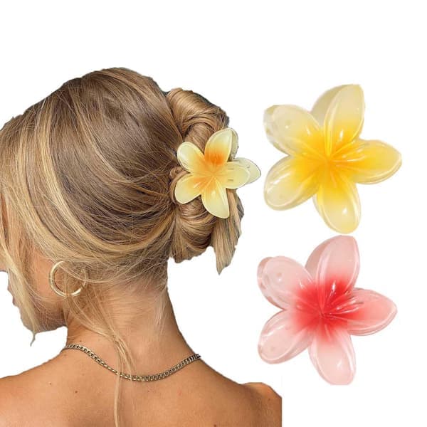 2 stk. blomstrede hårklemmer, hawaiiansk blomsterklemme, stor sød hårklemme til kvinder, tykt hår (2 stk.)