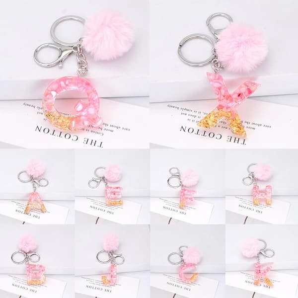 Pompon Nøglering Fluffy Kugle Nøglering Harpiks Initial Nøglering Tilbehør Z Z Z
