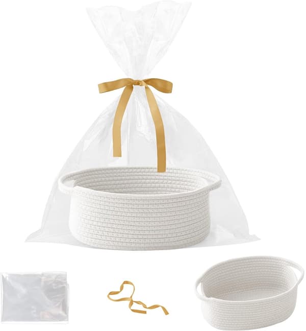 Gift Basket with Gift Bag and Ribbon - Small Woven Rope Storage Shelf - Empty Gift Baskets ...