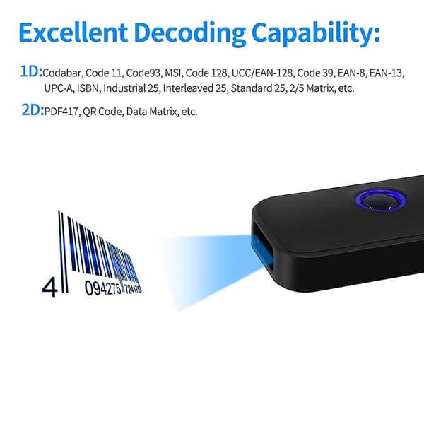 Handheld 3-in-1 Barcode Scanner 1D/2D/QR Barcode Reader Supports BT & 2.4G Wireless & USB Wired Connection
