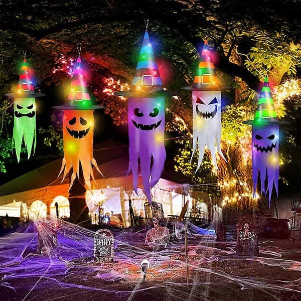 5 stk Halloween Spøgelsesophæng med LED-lyskæder