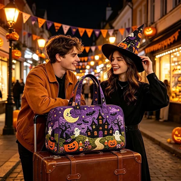 Halloween Quiltad tygväska - Resväska med stor kapacitet, pumpatryck B B