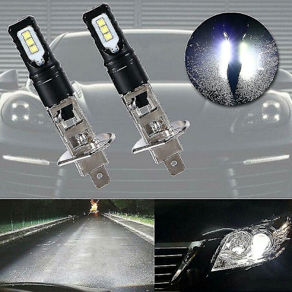 2x H1 6000k Superljus Vit 6000lm DRL LED-Strålkastarsats Helljus
