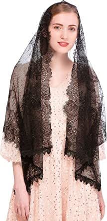 Catholic Chapel Veil Spanish Lace Floral Mantilla Veils Wrap Shawl Mass Head Covering Rectangular Shape