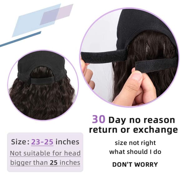 Women's Hat Wig, Short Wavy Baseball Cap Wig with Curly Hair Extension
