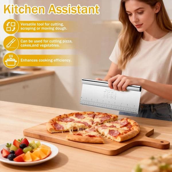 Deigskrapesett 5 deler - Deigkutter i rustfritt stål med gradering - 15/20/22/25/30cm - For baking, pizza, brød og bakverk