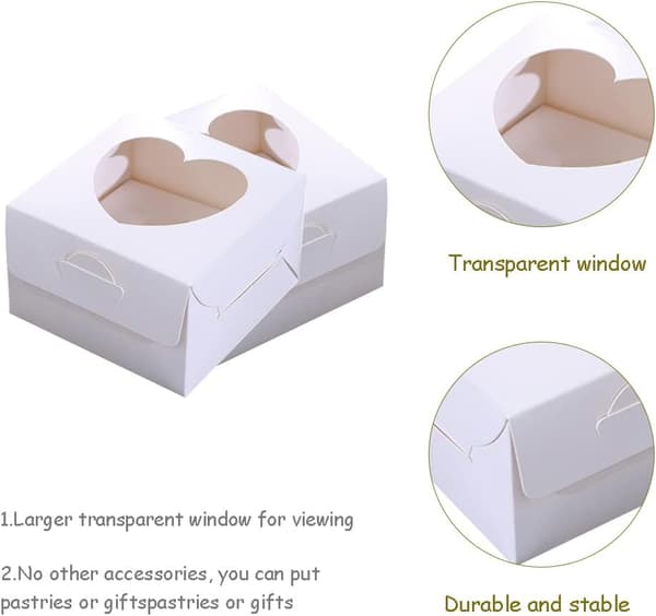 White 10 x 10 x 6.5 cm Kraft Paper Boxes with Clear Heart-shaped Windows