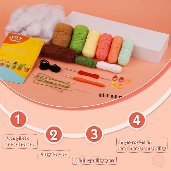 Hæklesæt til begyndere, med hæklenåle, garn, polyesterfiberfyld, håndsynål, maskemarkører og instruktioner - BLANDET - 6