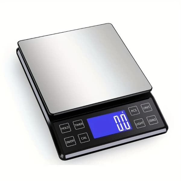 Stor Køkkenvægt, 0,1g - 5kg Nøjagtighed Procentfunktion, Fuldvinkel LCD-Display med Baggrundsbelysning, Sort