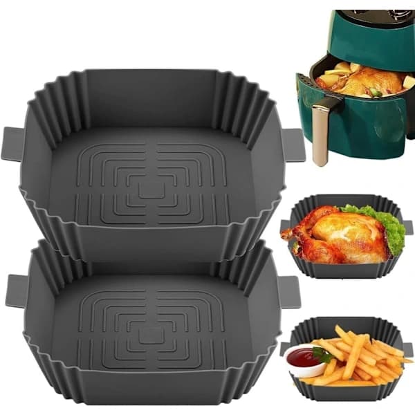 2-pack Airfryer Silicone Baskets Reusable Non-stick Easy to Clean for Healthy Cooking Grey