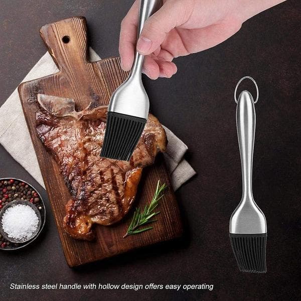 BBQ Oil Brush Heat Resistant Silicone Basting Brush Roasting Tool with Stainless Steel Handle for Baking, 20cm