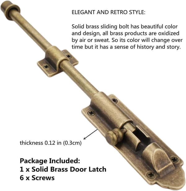 Heavy Duty Cane Bolts, Garage Bolts 10\", Extra Long Solid Bronze Slide Bolts (FMY)