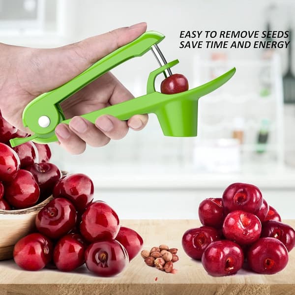 Kirsebærudstener - Rustfrit Stål - Manuel - Køkkenredskab - Ergonomisk Design - Brugervenlig - Tidsbesparende - Låsbar - Grøn