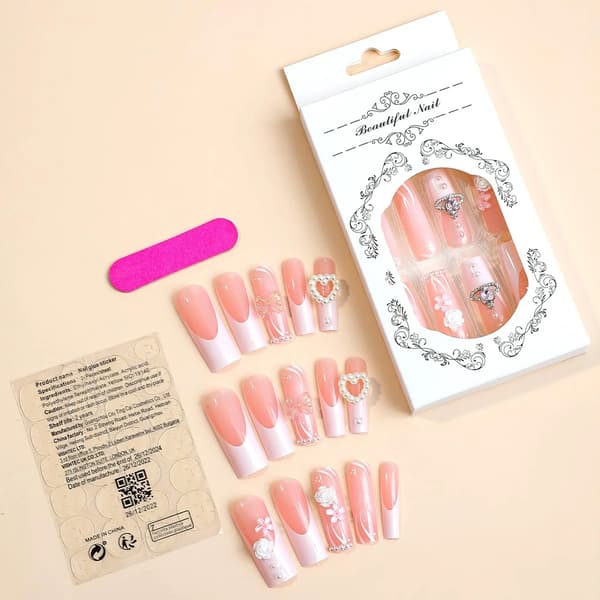 Toe False Nails French Tip Short Square Fake Toenails for Pedicure Summer Pink White 24 Pcs 18 18