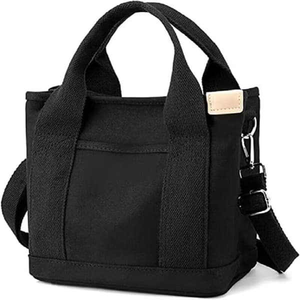 Black, Women's Canvas Handbag with Large Capacity, Multiple Pockets
