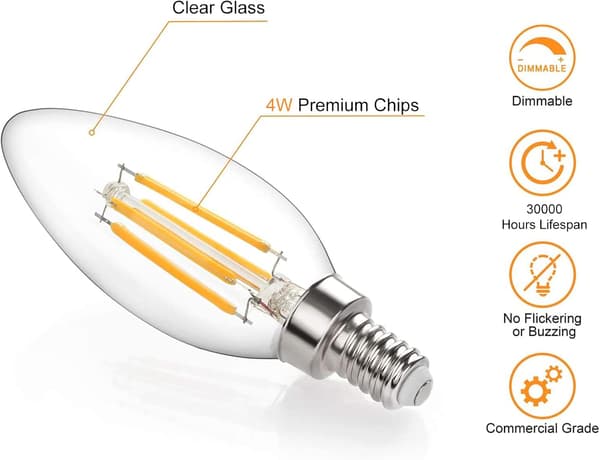 Small Screw LED Bulbs, 10-Pack E14 Light Sources Dimmable, Incandescent Bulbs 4W E14/SES Equivalent, 220V, Warm White 2700K, FanciBuy