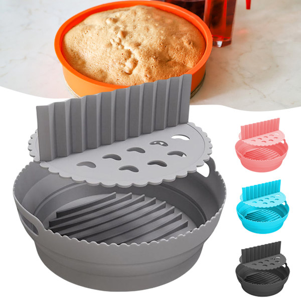 Silikon Airfryer Bakform Rund Airfryer Mat Multifunktionell Ugnsbakplåt Grå Gray Folding