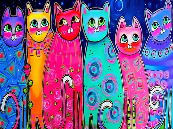 30x40CM Håndlavet 5D Kunst Diamantmaleri - Farverige Katte til