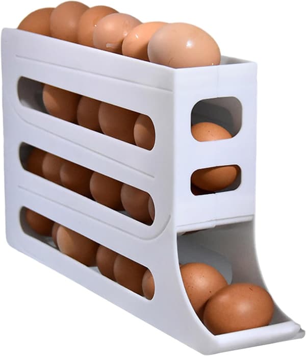 36x19,5CM Vit Automatisk Rullande Ägglåda Kylskåpsdörr Förvaringslåda Rulle