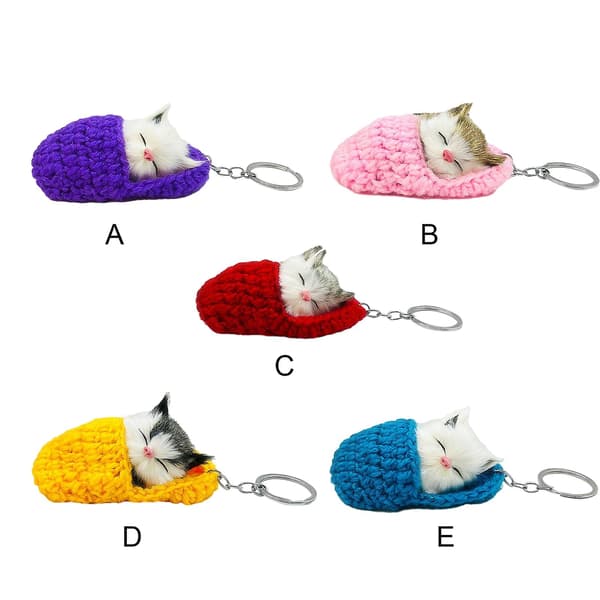 Söt sovande toffel katt plysch nyckelring - Lila Purple