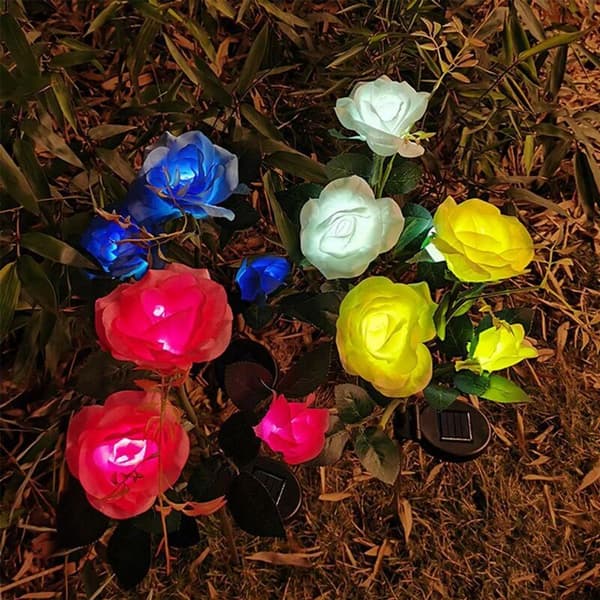 5-LED Solar Rose Blomster Solcellelampe Lys 75cm Hvit Rose Landskapslampe Utendørsbelysning Hagedekorasjon