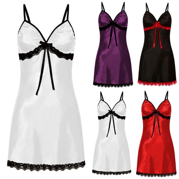 Dammode V-ringad Sexig Spets Nattlinne Pyjamas Hemmakläder vit vit L white L