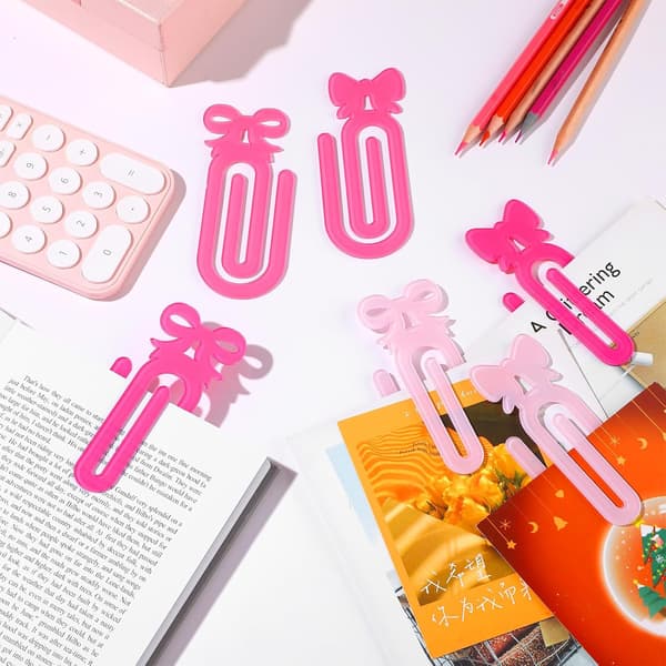 6 st rosettpappersklämmor, Jumbo akrylrosa kokett bokmärke -