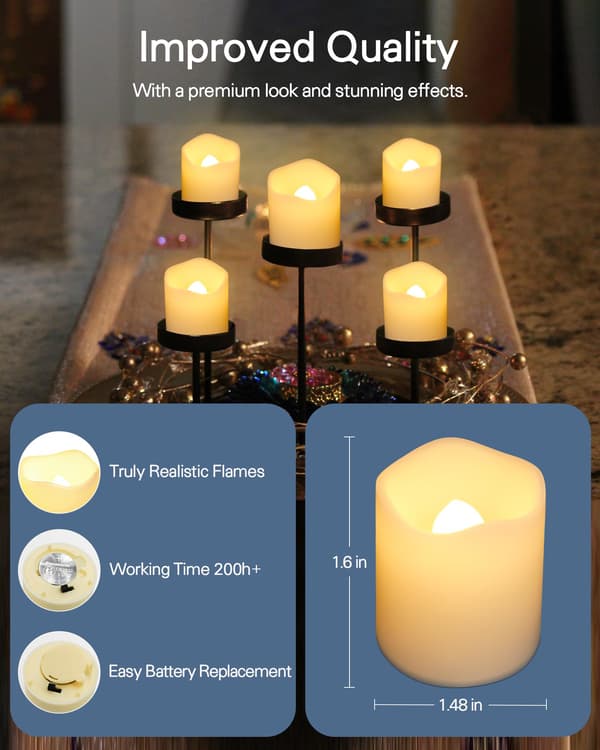Flimrande flamlösa votivljus med timer, 24-pack, batteridrivna, LED-värmeljus, varmvitt