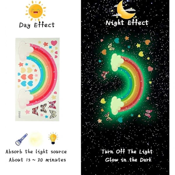 Luminous Large Rainbow Wall Decals Removable Star Butterfly Heart Wall Stickers
