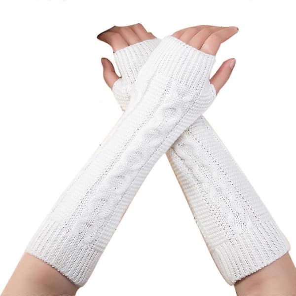 Mode Unisex Herr Dam Stickade Fingerlösa Vinterhandskar Mjuka Varma Vantar Wh