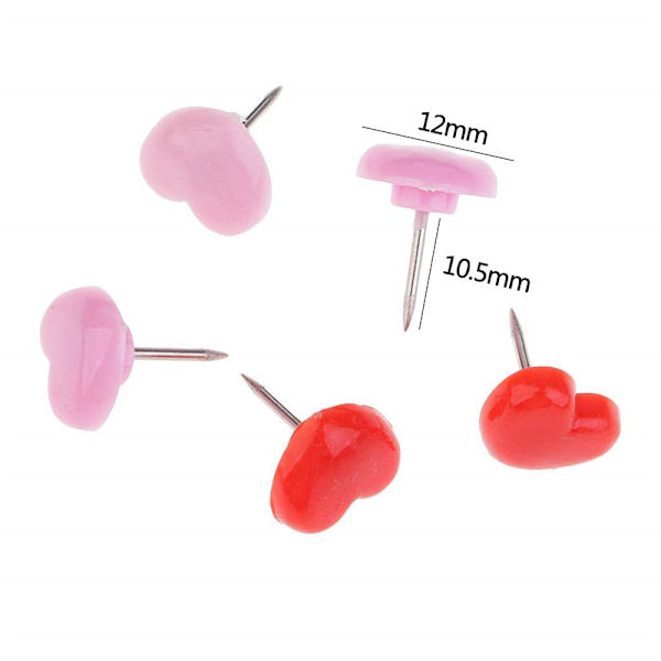 Sett med 100 (rosa+rød) dekorative hjerteformede plaststifter