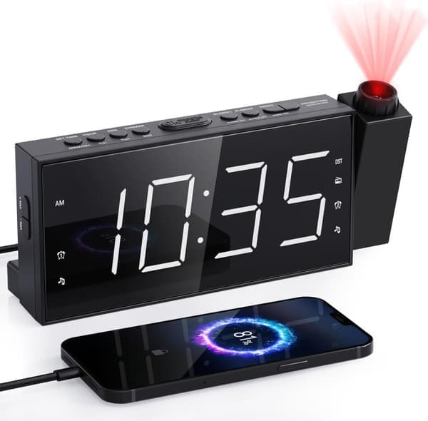 Digital Projektionsvækkeur - 7\" LED-display, Dobbelt Alarm, Justerbar Lysstyrke - Til Væg/Loft
