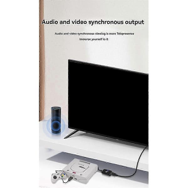 Sega Saturn til HDMI-konverterkabel, HDTV-skærmadapter til Sega Saturn-spil Sort Svart