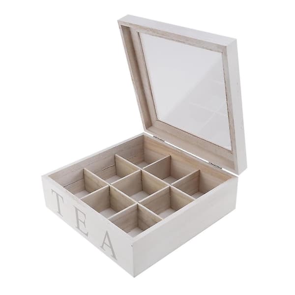 Wooden Tea Bag Storage Box with Lid, 9 Compartments, Kitchen Organizer, Coffee and Tea Bag Storage