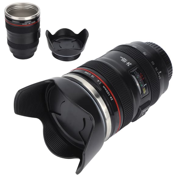 Simulation Camera Lens Cup Stainless Steel Coffee Cup Mugs with Retractable Lid Photographer Lover Gift