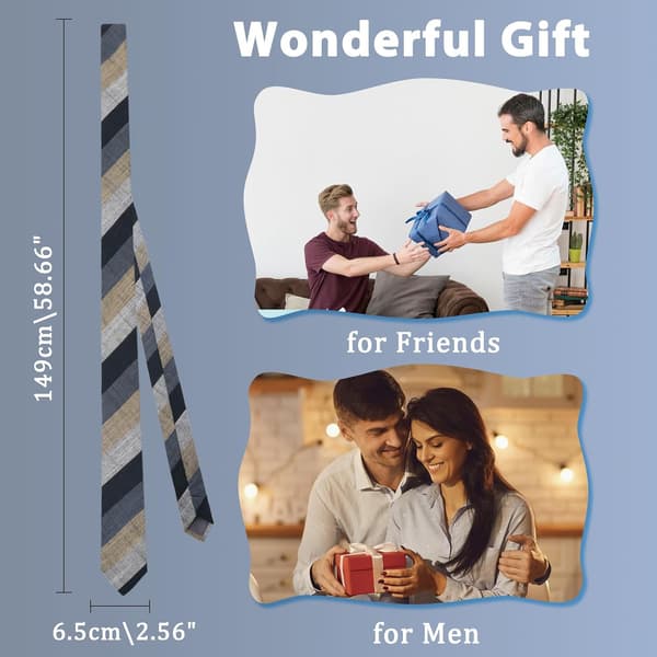 Slips for menn, bomull menns smale linslips, stripete prikkete slips menn forretningsmessig uformell bryllupsstripe: marineblå, khaki, grå - Stripe: Navy,khaki,gray