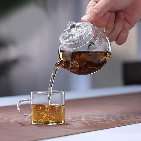 Mini tekanna filtrerbar tekanna i glas för löst te med lock, 260 ml
