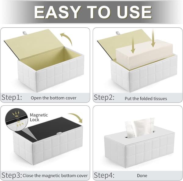 Rektangulär servettbox i läder, vit White