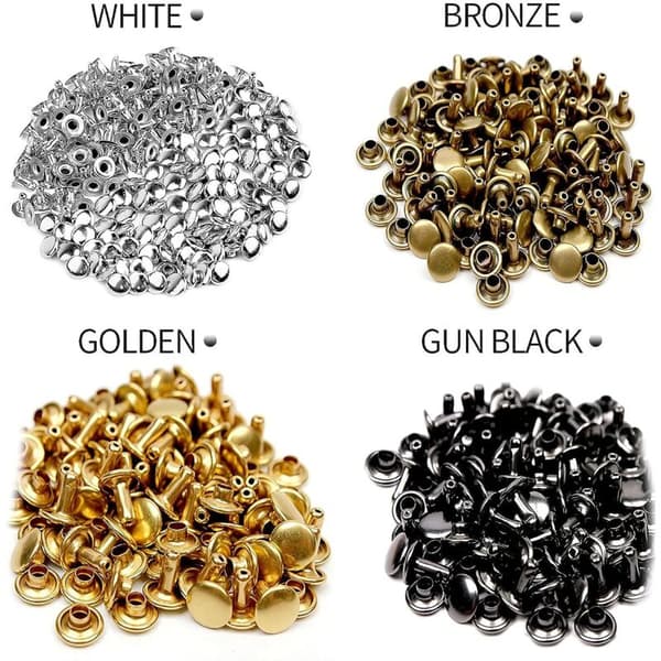 Leather Rivet 480 Set 3 Sizes Double Cap Rivet Metal Tubular Rivet with 3 Fixing Tools and Punch Pliers for DIY Leather Craft Replacement Rivet