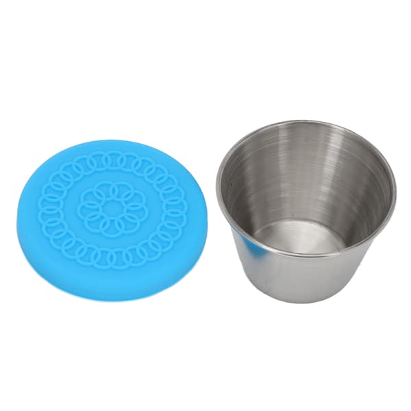 Small Stainless Steel Container, Leak-Proof, Dishwasher Safe, Portable Dressing Cup with Lid for Essential Oil 70ml Blue Lid