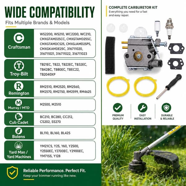 WC2200 WS210 karburator til Craftsman CMXGTAMD25CC -