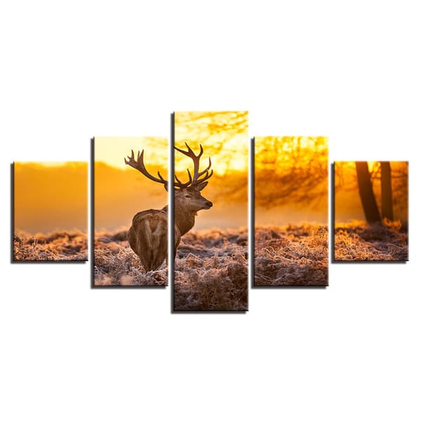 5 Deler Kunst Veggmaleri, Vinter Elg, Non-woven Canvas, Stuedekorasjon Kunstdekor