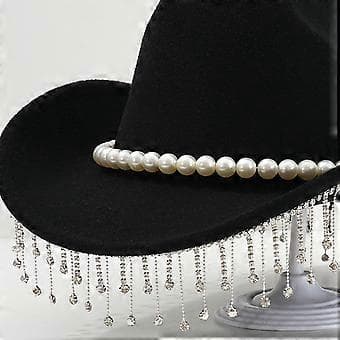 Adjustable Outdoor Hat with Shapeable Brims National Styles Hat with Rhinestone Western Accessory for Costume Events White (White)