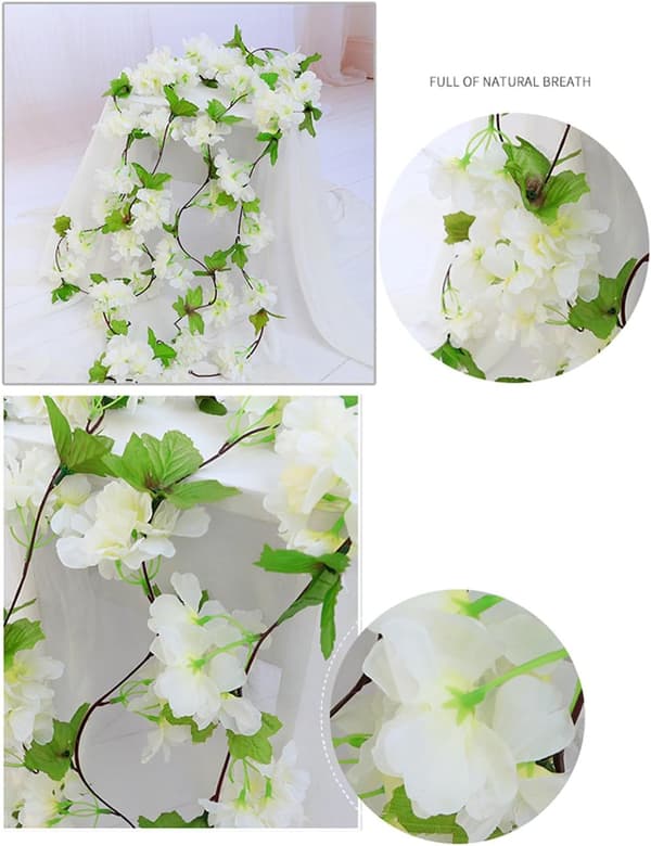 White - 2 pcs x 235 cm Artificial Flowers Cherry Blossom Garland