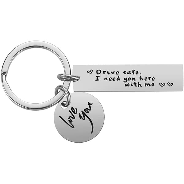 Keychain \"Drive Safely\" Stainless Steel Silver