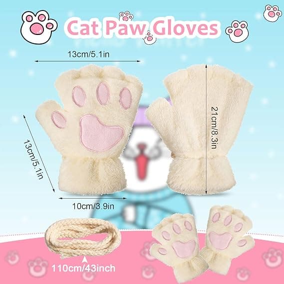 3 par fluffy plys kattepotehandsker
