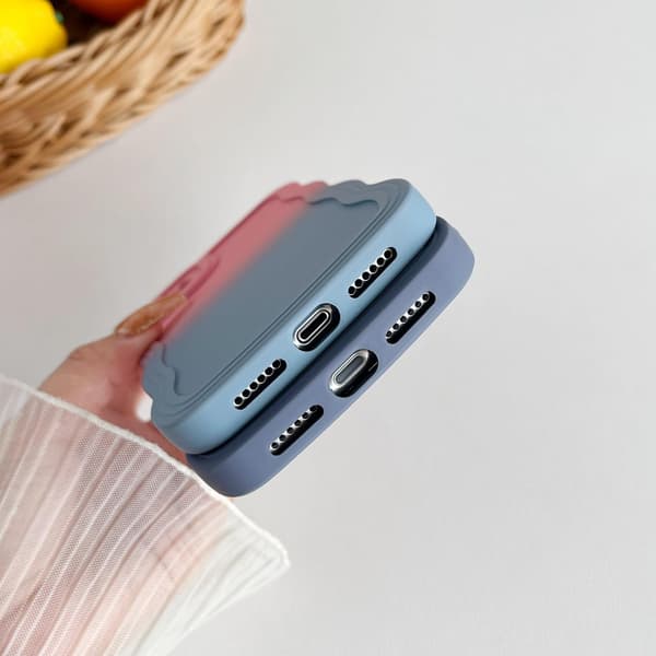 Gradientfarget solid mykt TPU-deksel med bølget kantramme for iPhone (Rosa og Blå, iPhone 11)