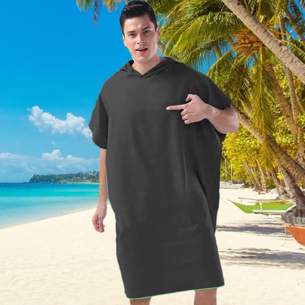 Badehåndkleponcho, badekåpe med hette, badehåndkle i svart - Schwarz