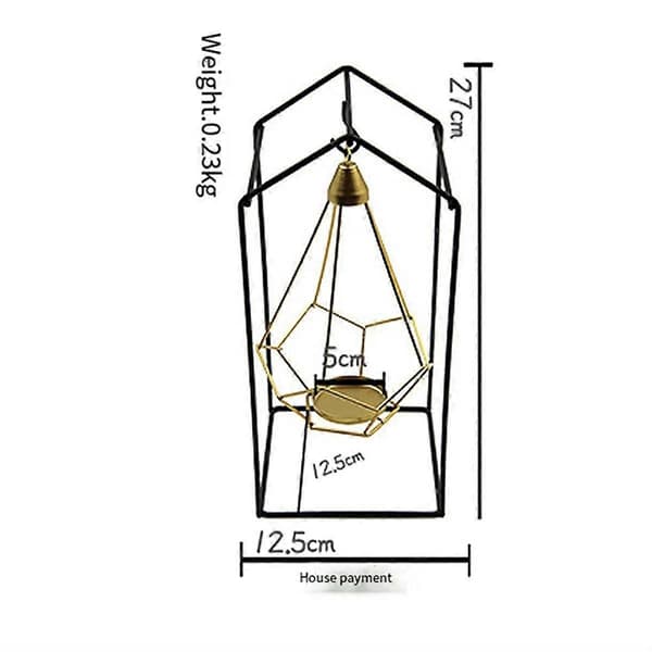 Iron Hanging Candlestick, Hanging Geometric Candlestick with Black Iron Stand, Luxury Romantic Candlestick Decor C